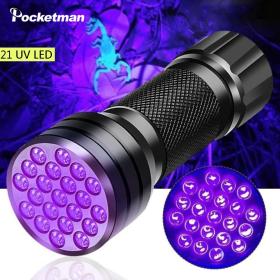 lampe de poche UV  21LED en alliage d'aluminium détecteur des scorpions et faux billet -  المصباح بالأشعة فوق البنفسجية كاشف للعقارب والعملات المزورة